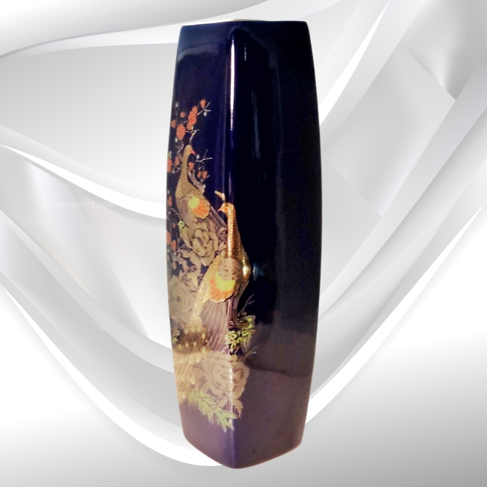 Colbalt Blue Vase with Gorgeous Peacock Design - Picture 3 of 7